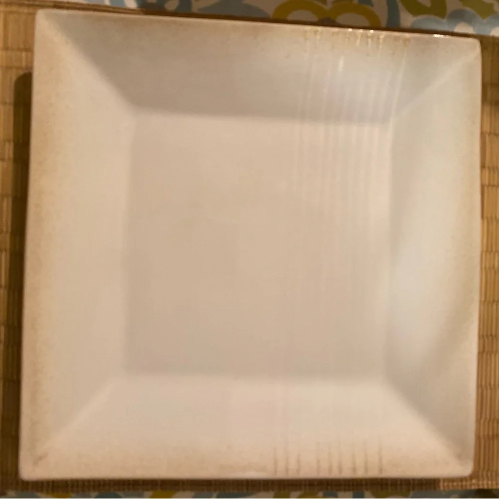 Pier 1 Square Cream Dinner Plate Embossed Cream
